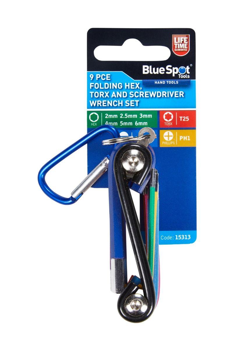 BLUE SPOT TOOLS 9 PCE FOLDING HEX, TORX AND SCREWDRIVER WRENCH SET - Premium Hand Tools from BLUE SPOT - Just £4.49! Shop now at Bargain LAB