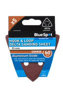 BLUE SPOT TOOLS 93MM 5 PACK 60 GRIT DELTA SANDING SHEETS - Premium Abrasives from BLUE SPOT - Just £3.99! Shop now at Bargain LAB