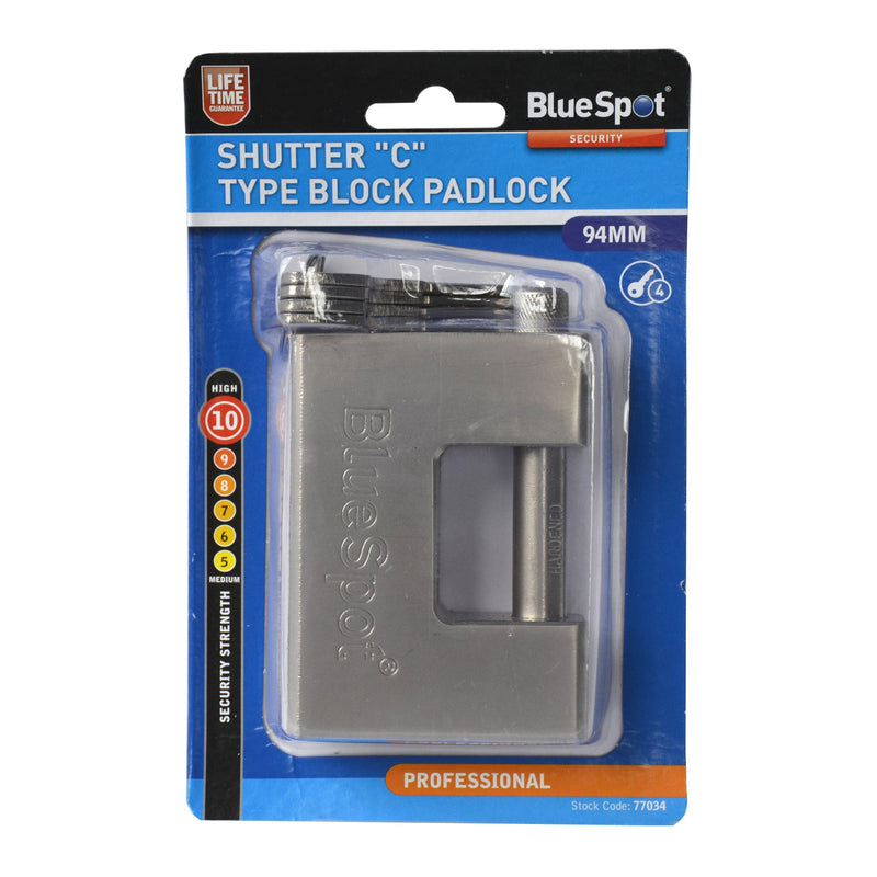 BLUE SPOT TOOLS 94MM SHUTTER "C" TYPE BLOCK PADLOCK - Premium Security from BLUE SPOT - Just £19.99! Shop now at Bargain LAB
