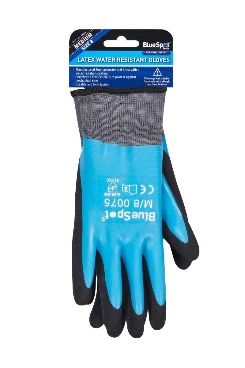 BLUE SPOT TOOLS LATEX WATER RESISTANT GLOVES (MEDIUM) - Premium Building Tools from BLUE SPOT - Just £6.49! Shop now at Bargain LAB