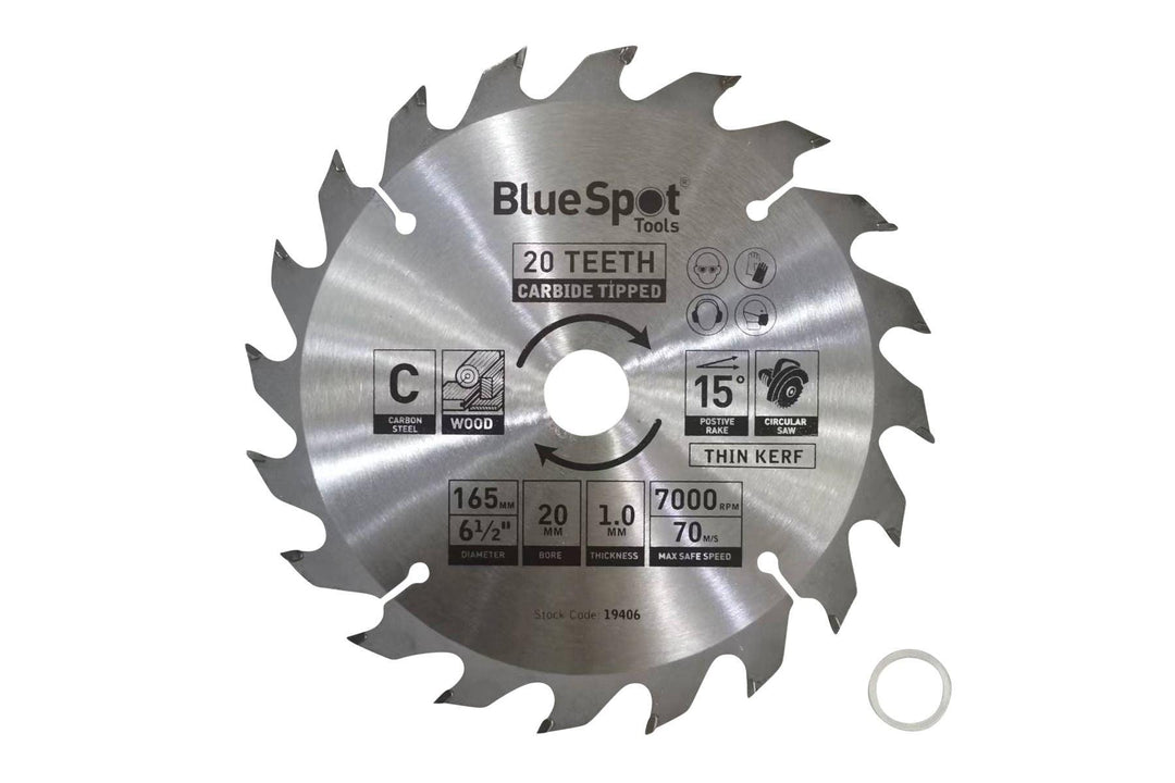 BLUE SPOT TOOLS165MM X 20MM TCT CIRCULAR SAW BLADE (20 TEETH) - Bargain LAB