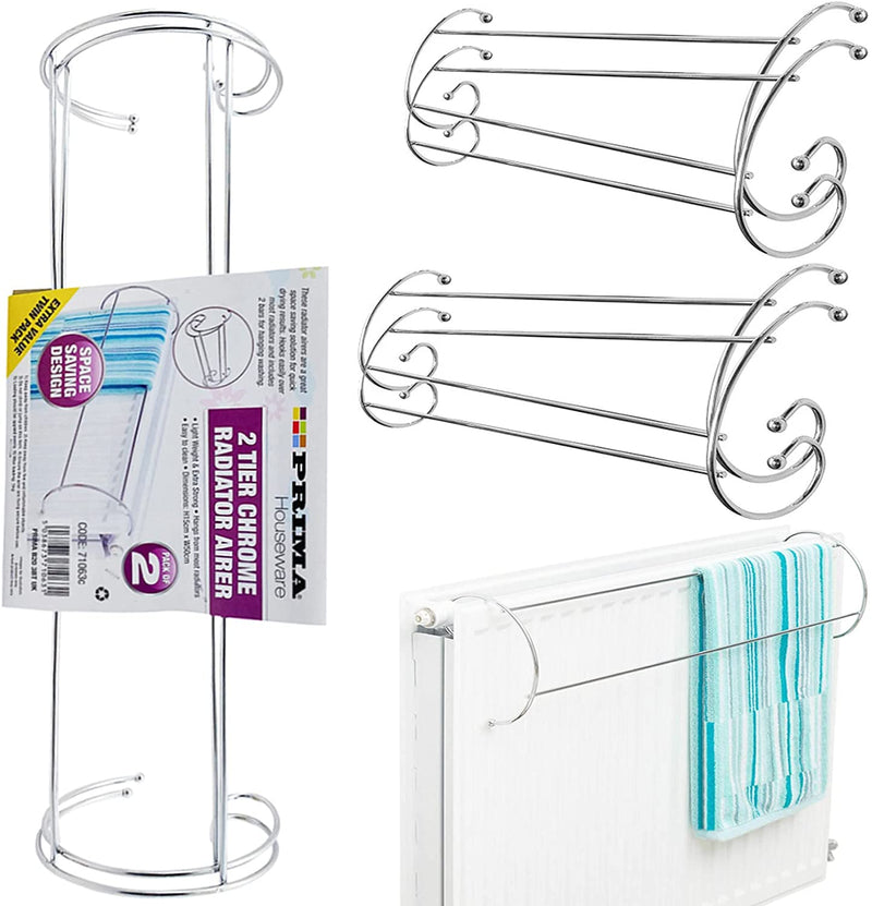 2 Tier | 2 x CHROME Radiator Clothes Airer Drying Rack Hanging Towel