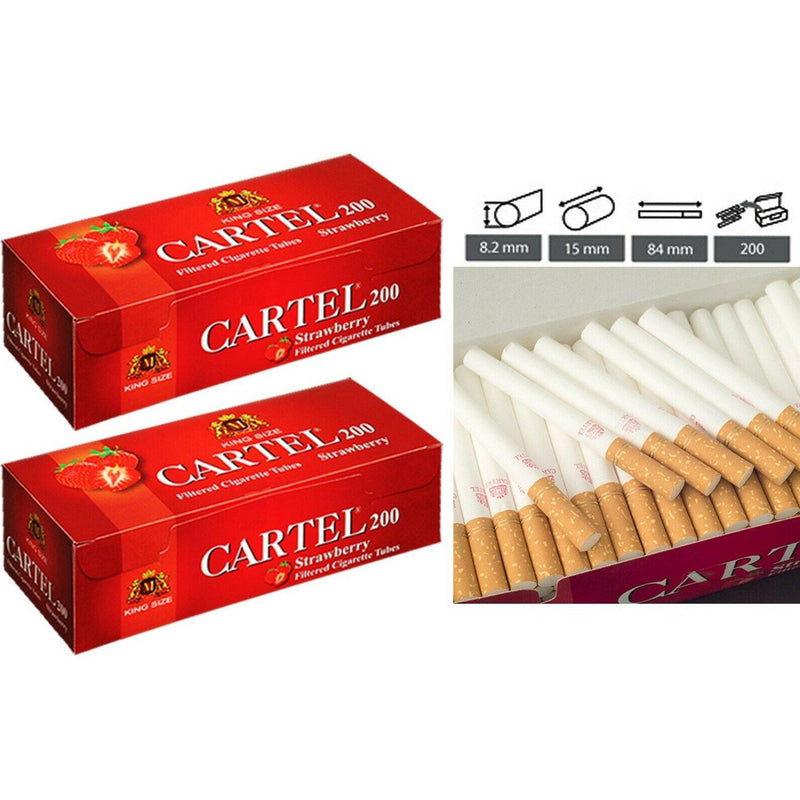 CARTEL Classic RED STRAWBERRY TUBES Filter Tips KING SIZE Paper Smoking Cigarette Tobacco 200'S - Bargain LAB